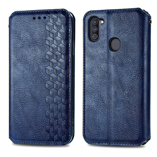 Leather Case Stands Flip Cover Holder S01D for Samsung Galaxy A11 Blue