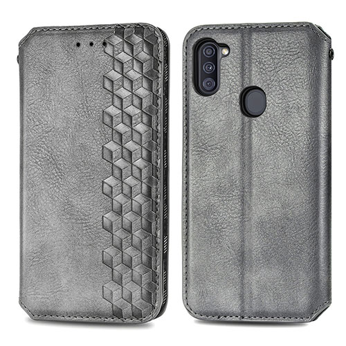 Leather Case Stands Flip Cover Holder S01D for Samsung Galaxy A11 Gray