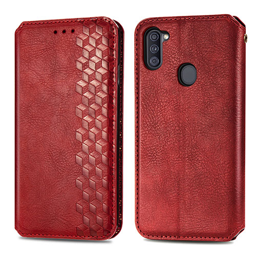 Leather Case Stands Flip Cover Holder S01D for Samsung Galaxy A11 Red