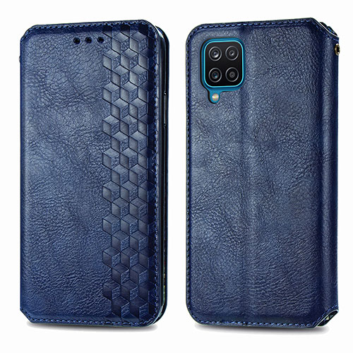 Leather Case Stands Flip Cover Holder S01D for Samsung Galaxy A12 5G Blue