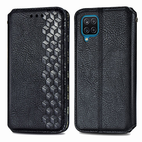 Leather Case Stands Flip Cover Holder S01D for Samsung Galaxy A12 Black