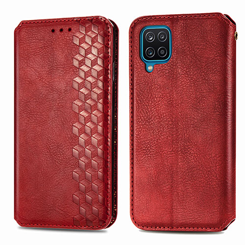 Leather Case Stands Flip Cover Holder S01D for Samsung Galaxy A12 Nacho Red