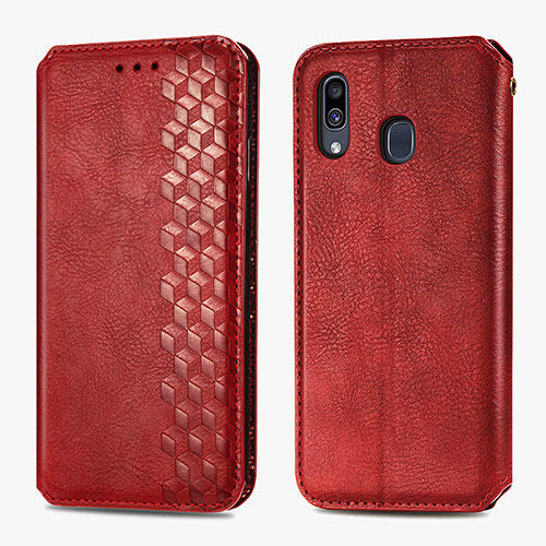 Leather Case Stands Flip Cover Holder S01D for Samsung Galaxy A20 Red