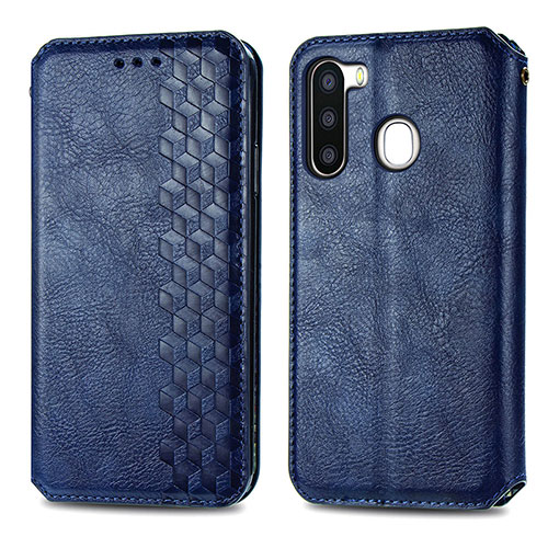 Leather Case Stands Flip Cover Holder S01D for Samsung Galaxy A21 European Blue