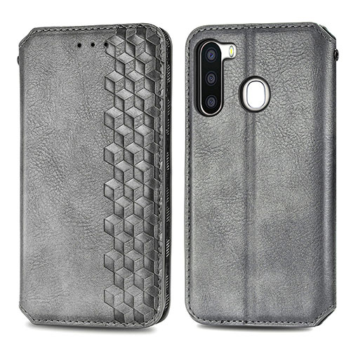 Leather Case Stands Flip Cover Holder S01D for Samsung Galaxy A21 European Gray