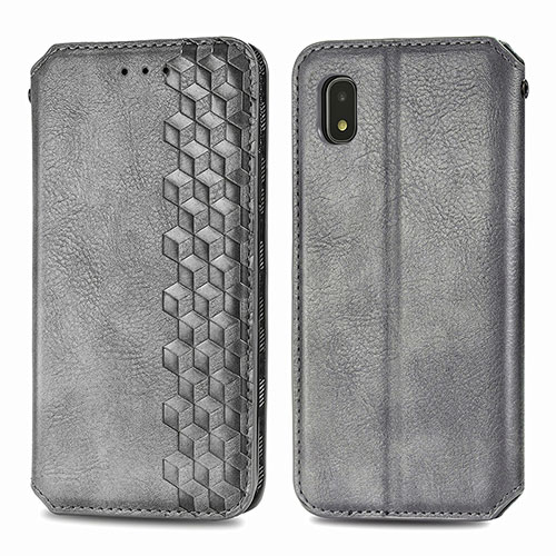 Leather Case Stands Flip Cover Holder S01D for Samsung Galaxy A21 SC-42A Gray