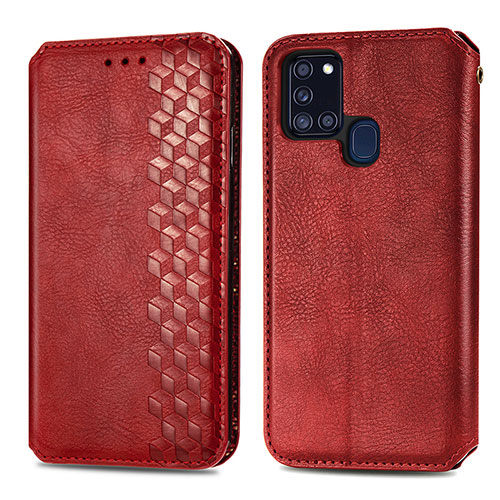 Leather Case Stands Flip Cover Holder S01D for Samsung Galaxy A21s Red