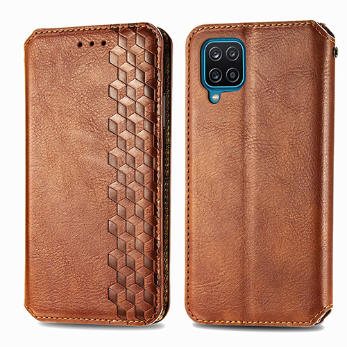 Leather Case Stands Flip Cover Holder S01D for Samsung Galaxy A22 4G Brown