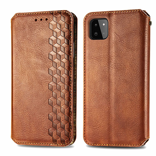 Leather Case Stands Flip Cover Holder S01D for Samsung Galaxy A22 5G Brown