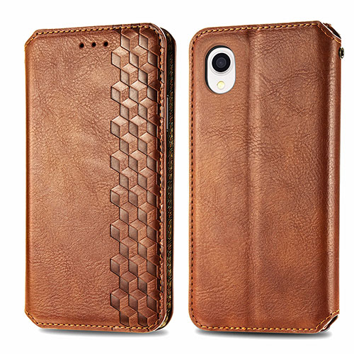 Leather Case Stands Flip Cover Holder S01D for Samsung Galaxy A22 5G SC-56B Brown