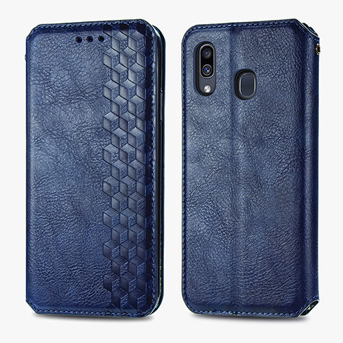 Leather Case Stands Flip Cover Holder S01D for Samsung Galaxy A30 Blue