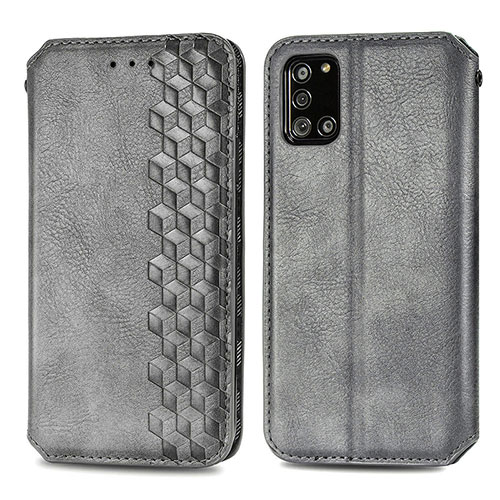 Leather Case Stands Flip Cover Holder S01D for Samsung Galaxy A31 Gray