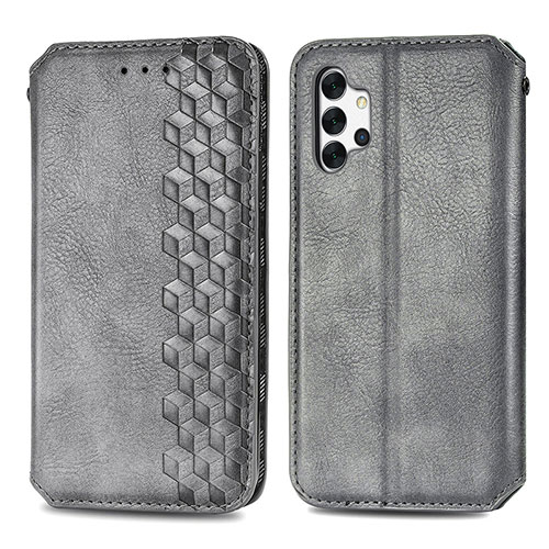 Leather Case Stands Flip Cover Holder S01D for Samsung Galaxy A32 5G Gray