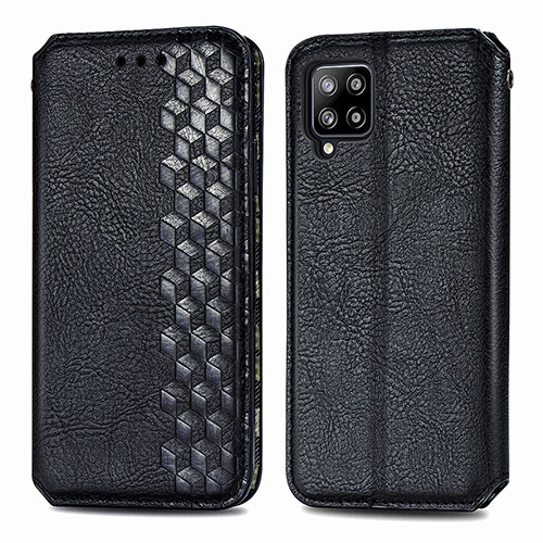 Leather Case Stands Flip Cover Holder S01D for Samsung Galaxy A42 5G Black