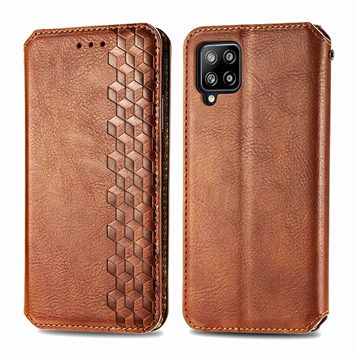 Leather Case Stands Flip Cover Holder S01D for Samsung Galaxy A42 5G Brown