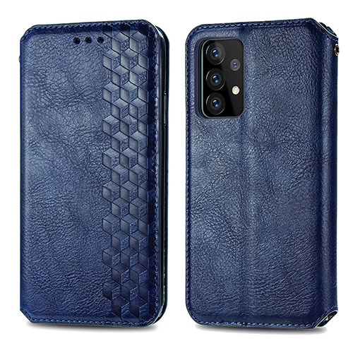 Leather Case Stands Flip Cover Holder S01D for Samsung Galaxy A52 4G Blue