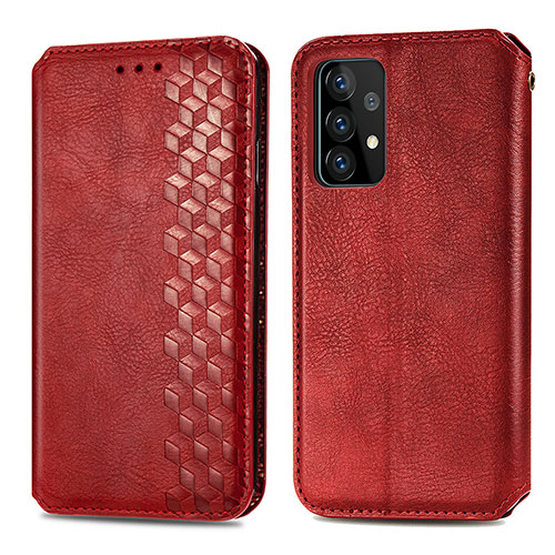 Leather Case Stands Flip Cover Holder S01D for Samsung Galaxy A52 4G Red