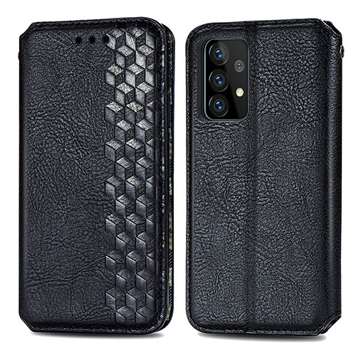 Leather Case Stands Flip Cover Holder S01D for Samsung Galaxy A52 5G Black