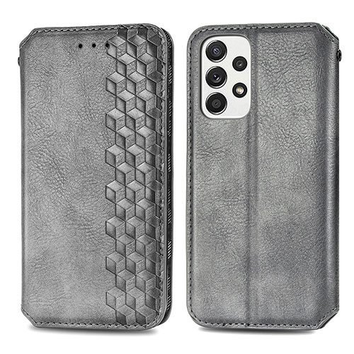 Leather Case Stands Flip Cover Holder S01D for Samsung Galaxy A53 5G Gray