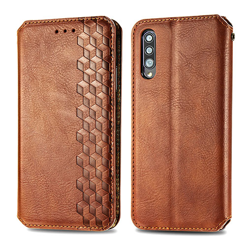 Leather Case Stands Flip Cover Holder S01D for Samsung Galaxy A70 Brown