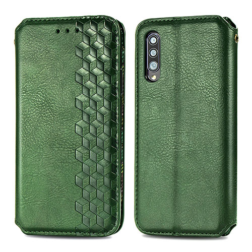 Leather Case Stands Flip Cover Holder S01D for Samsung Galaxy A70 Green