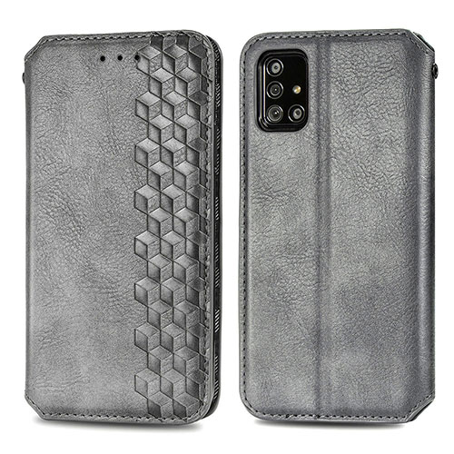 Leather Case Stands Flip Cover Holder S01D for Samsung Galaxy A71 5G Gray