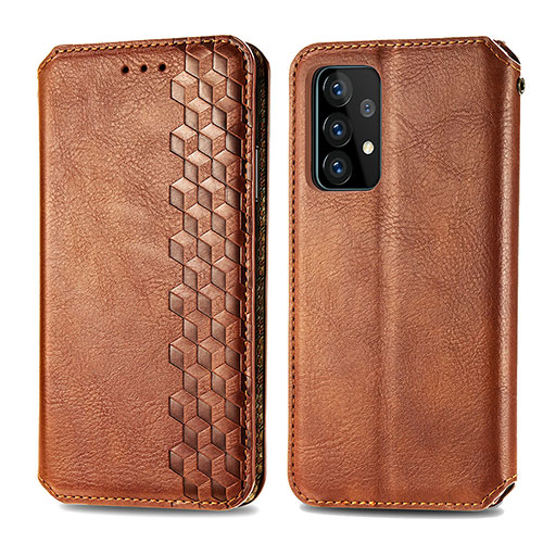 Leather Case Stands Flip Cover Holder S01D for Samsung Galaxy A72 4G Brown