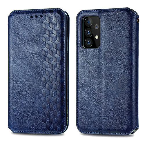 Leather Case Stands Flip Cover Holder S01D for Samsung Galaxy A72 5G Blue