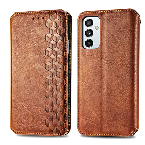 Leather Case Stands Flip Cover Holder S01D for Samsung Galaxy F23 5G Brown