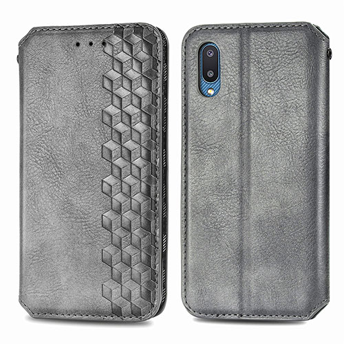 Leather Case Stands Flip Cover Holder S01D for Samsung Galaxy M02 Gray