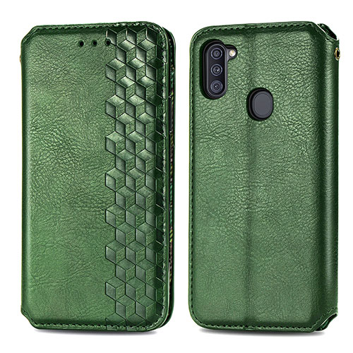 Leather Case Stands Flip Cover Holder S01D for Samsung Galaxy M11 Green