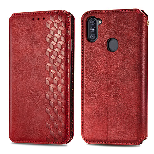 Leather Case Stands Flip Cover Holder S01D for Samsung Galaxy M11 Red