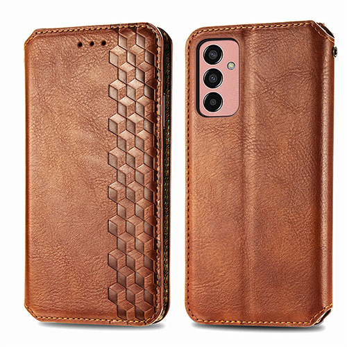 Leather Case Stands Flip Cover Holder S01D for Samsung Galaxy M13 4G Brown