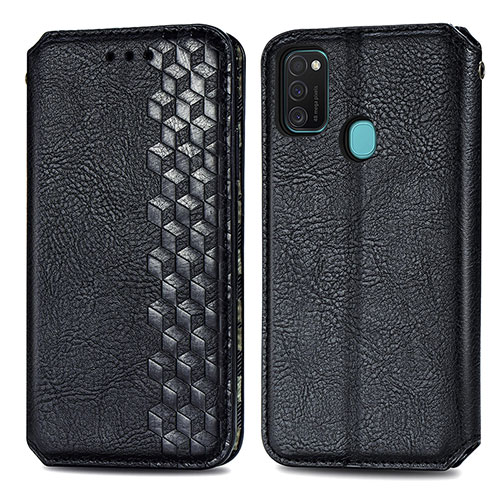 Leather Case Stands Flip Cover Holder S01D for Samsung Galaxy M21 Black