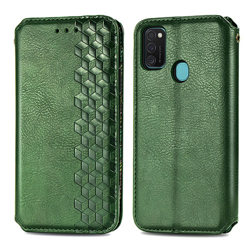 Leather Case Stands Flip Cover Holder S01D for Samsung Galaxy M21 Green