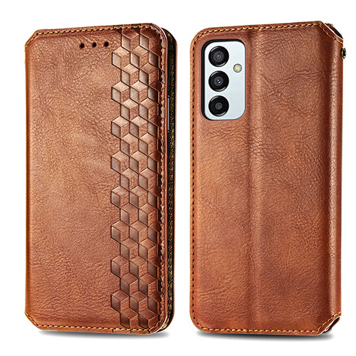 Leather Case Stands Flip Cover Holder S01D for Samsung Galaxy M23 5G Brown