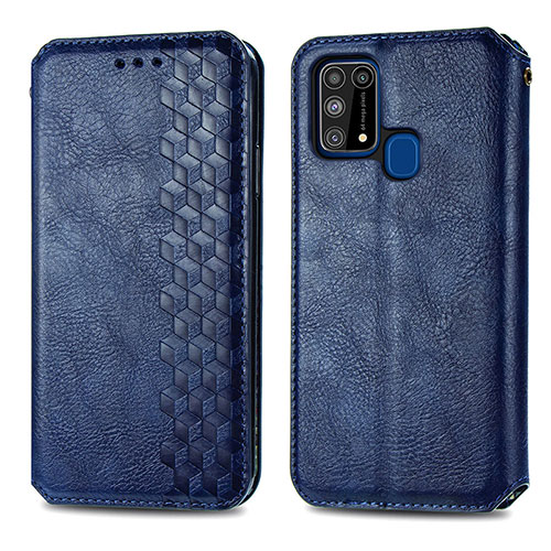 Leather Case Stands Flip Cover Holder S01D for Samsung Galaxy M31 Prime Edition Blue