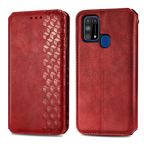 Leather Case Stands Flip Cover Holder S01D for Samsung Galaxy M31 Prime Edition Red