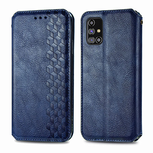 Leather Case Stands Flip Cover Holder S01D for Samsung Galaxy M31s Blue