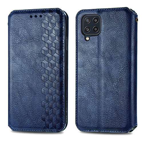 Leather Case Stands Flip Cover Holder S01D for Samsung Galaxy M32 4G Blue