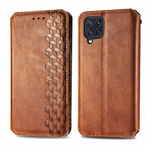 Leather Case Stands Flip Cover Holder S01D for Samsung Galaxy M32 4G Brown