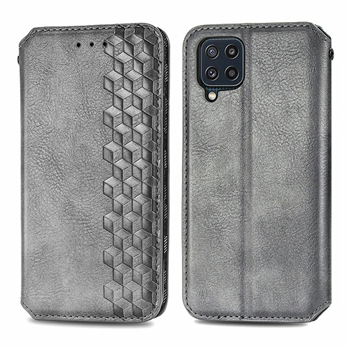 Leather Case Stands Flip Cover Holder S01D for Samsung Galaxy M32 4G Gray