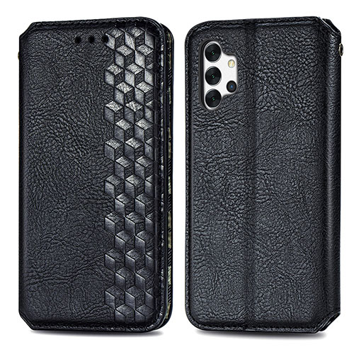 Leather Case Stands Flip Cover Holder S01D for Samsung Galaxy M32 5G Black