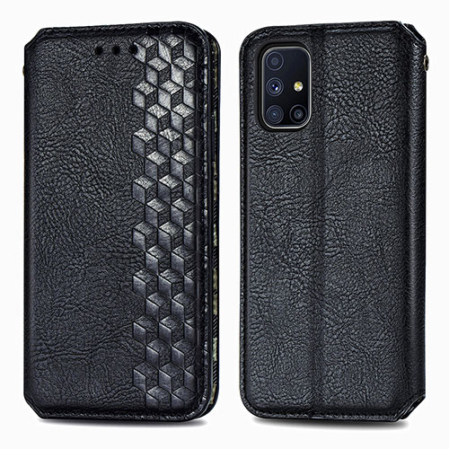 Leather Case Stands Flip Cover Holder S01D for Samsung Galaxy M51 Black