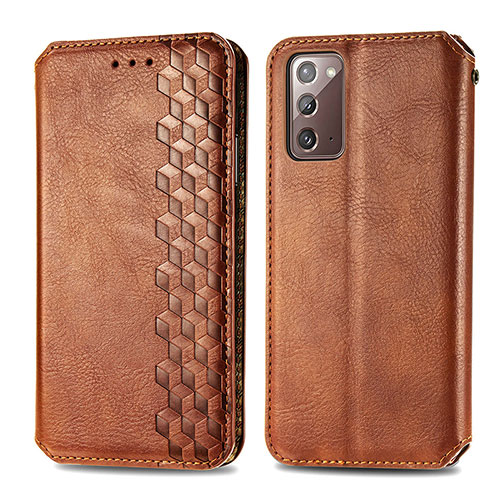 Leather Case Stands Flip Cover Holder S01D for Samsung Galaxy Note 20 5G Brown