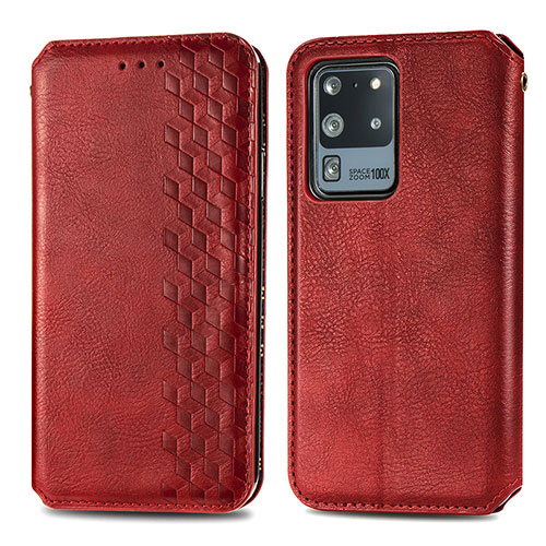 Leather Case Stands Flip Cover Holder S01D for Samsung Galaxy S20 Ultra 5G Red