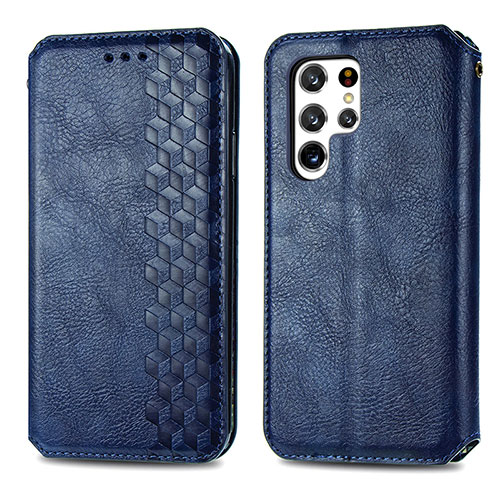 Leather Case Stands Flip Cover Holder S01D for Samsung Galaxy S23 Ultra 5G Blue