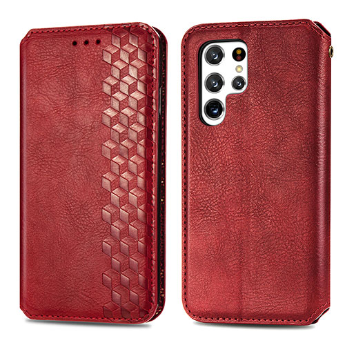 Leather Case Stands Flip Cover Holder S01D for Samsung Galaxy S24 Ultra 5G Red