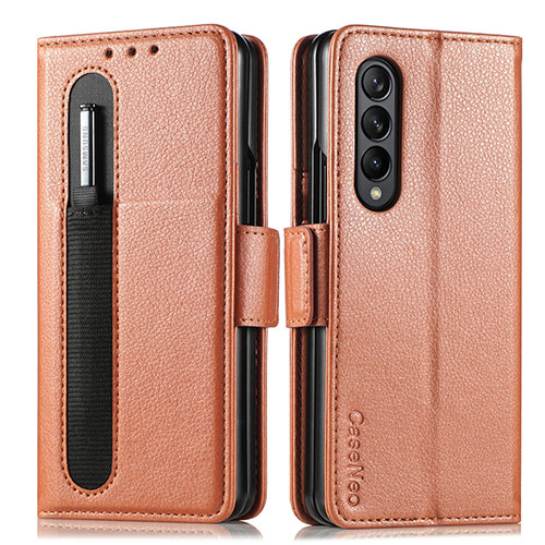 Leather Case Stands Flip Cover Holder S01D for Samsung Galaxy Z Fold4 5G Brown