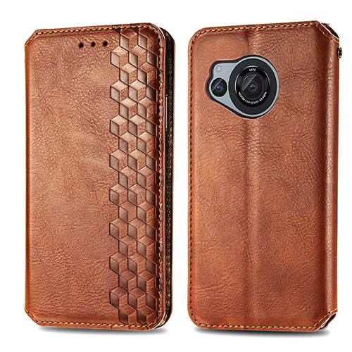 Leather Case Stands Flip Cover Holder S01D for Sharp Aquos R8 Brown